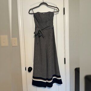 H&M Navy and Tan Strapless Wide Leg Belted Jumpsuit